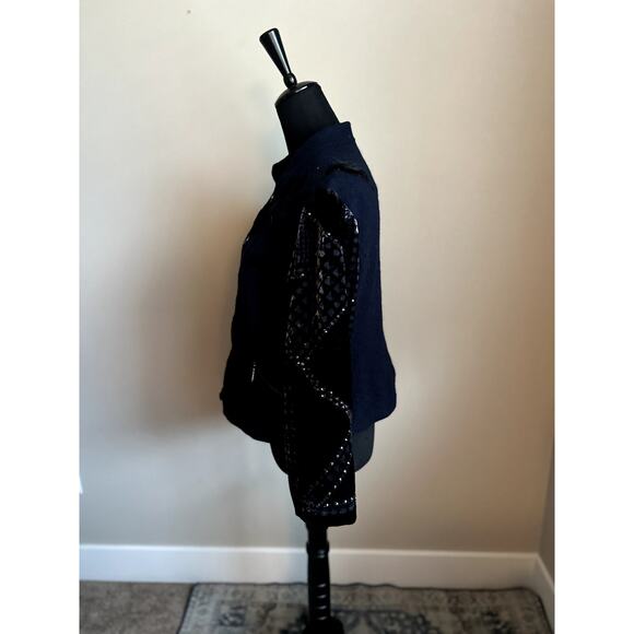 CHICOS Black Label Women's Cut Wool Blend Studded Navy & Black Blazer Size 12 - Picture 7 of 9